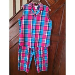 Alfred Dunner Womens Plaid Sleeveless Top & Drawstring Pants Set Size 12